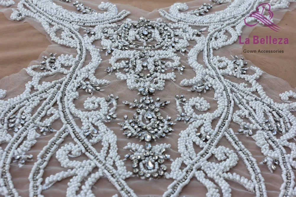 La Belleza Серебряный бисером красивый большой кусок ручной работы жемчуг Кристалл Стразы патч свадебное платье аппликация аксессуары