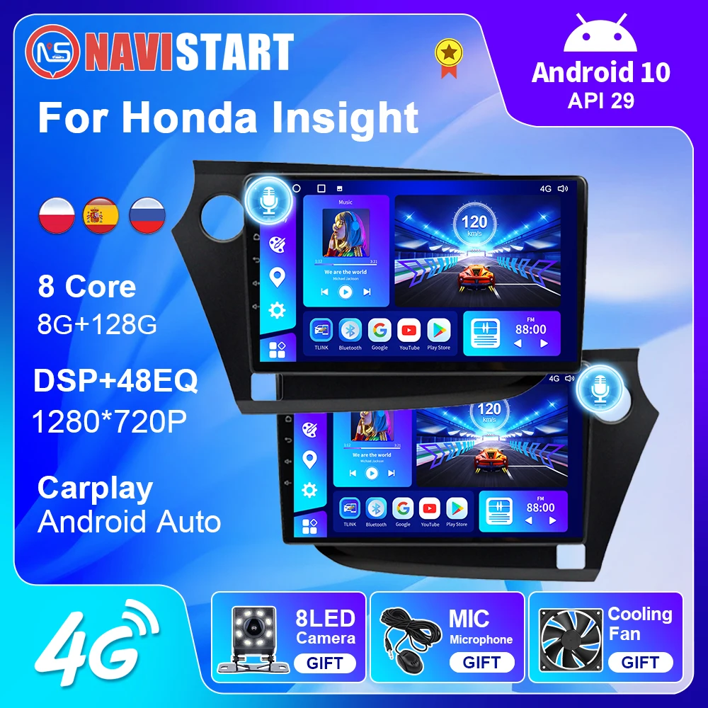 NAVISTART-reproductor Multimedia con Android 10 para coche, Radio Estéreo 4G con WIFI, BT, navegación GPS, sin DVD, para Honda insight 2009-2014