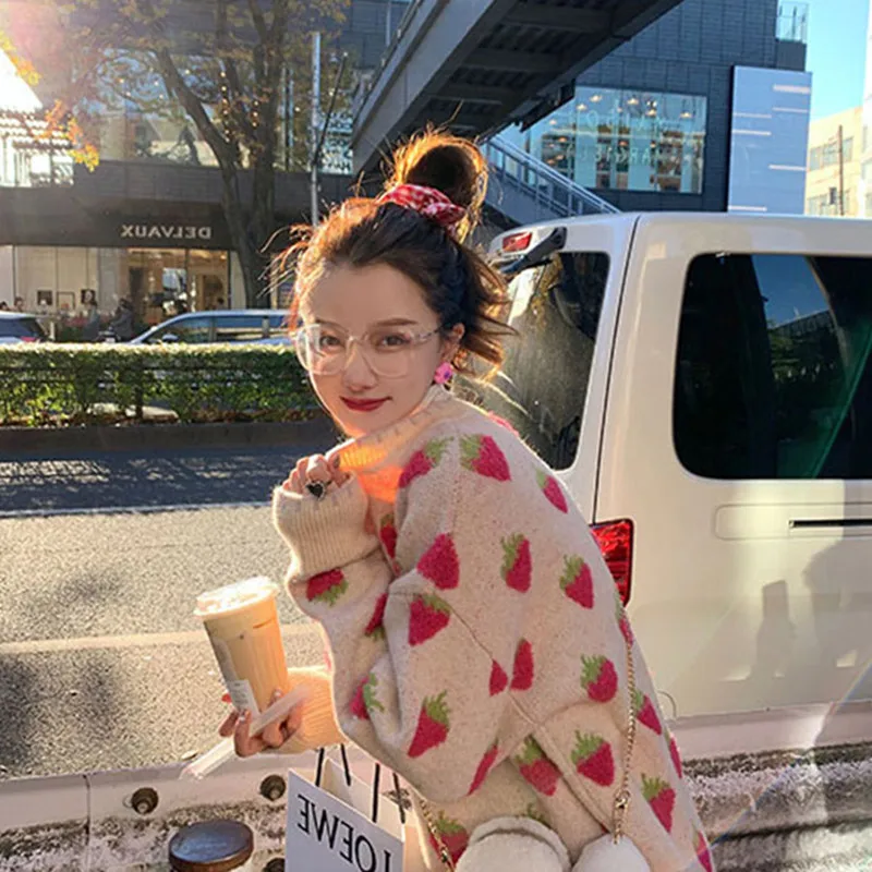 

Autumn and winter new Korean style loose outer wear retro port style lazy wind pullover pink sweater women