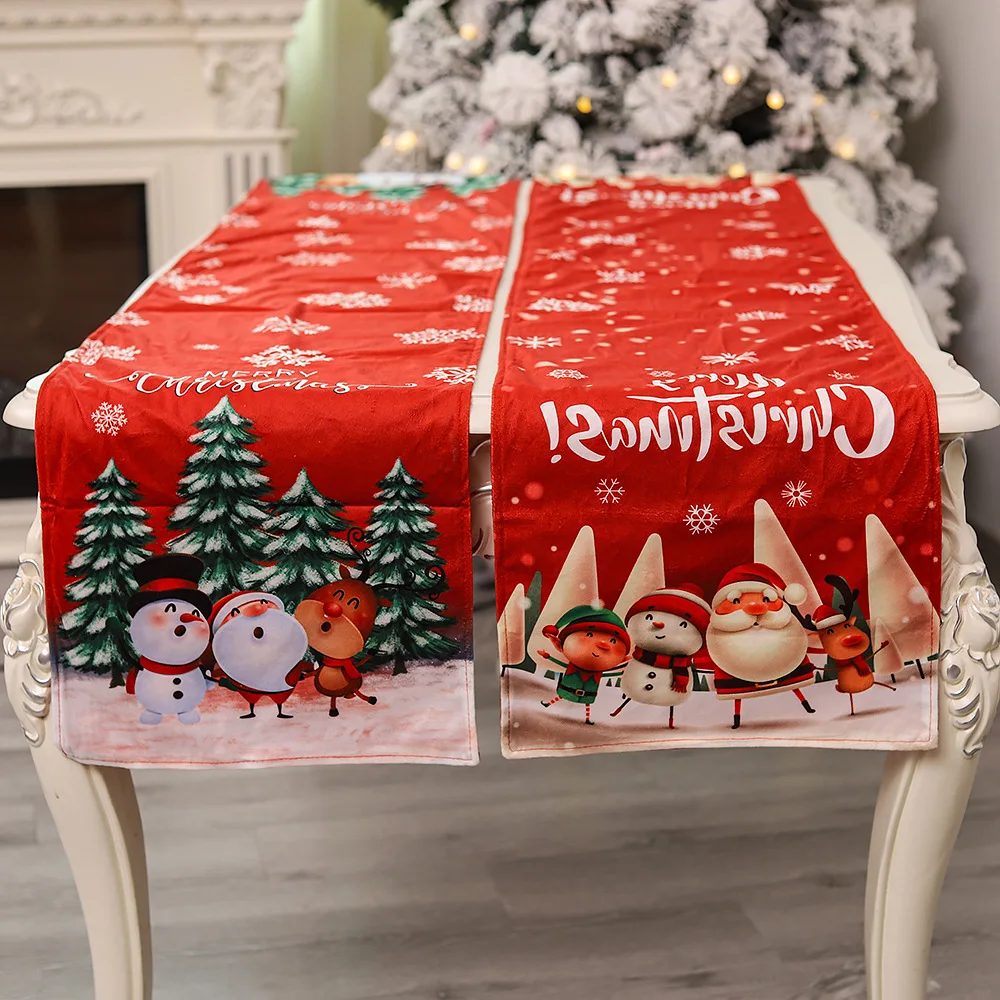 

Christmas Gift Elk Snowman Table Runner Merry Christmas Decor for Home 2022 Xmas Ornaments New Year's Tablecloth Decor 2021