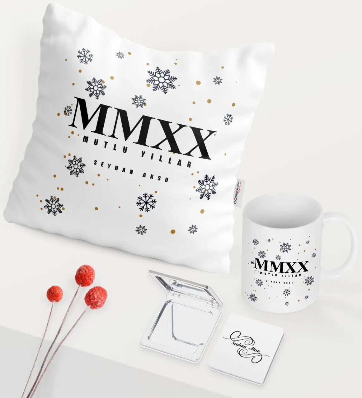 

Персонализированные Рождество 2020 с днем рождения тематическая белая кружка зеркало подушка набор-2