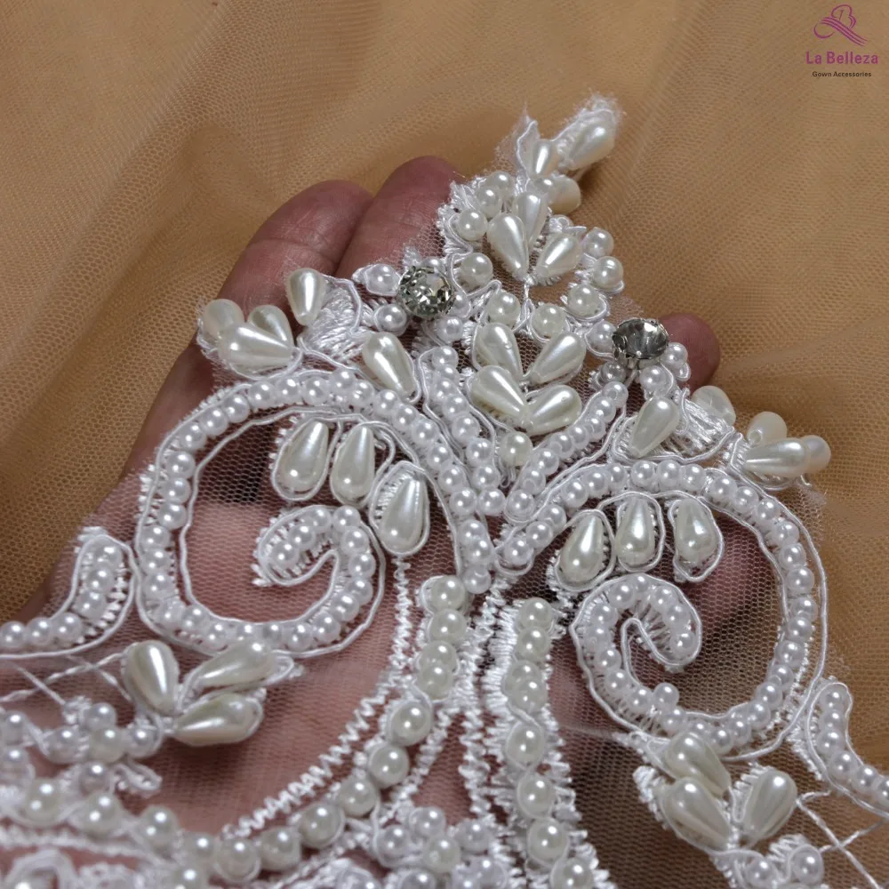 La Belleza, Ширина 23 см, Черное кружево, слоновая кость, ручная работа, кружевная отделка бисером, платье, кружево, вуаль невесты, кружево 1 ярд