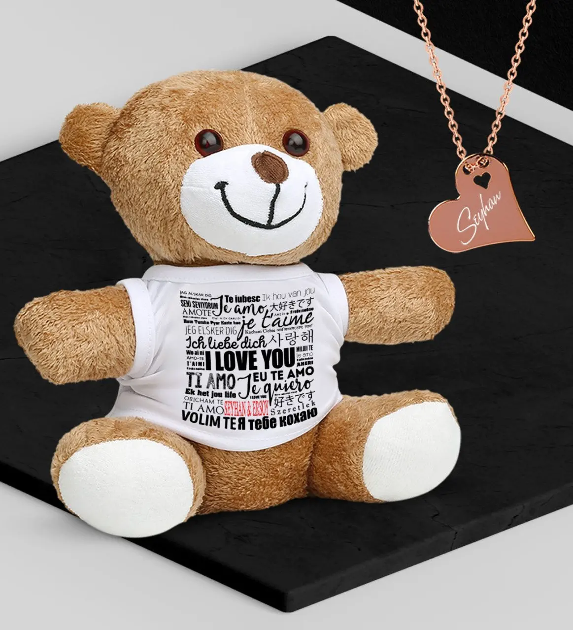 Персонализированный тематический плюшевый мишка и роза на День святого