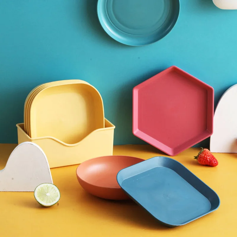 Набор тарелок с основанием комплект из 5 квадратных круглых салатных мисок