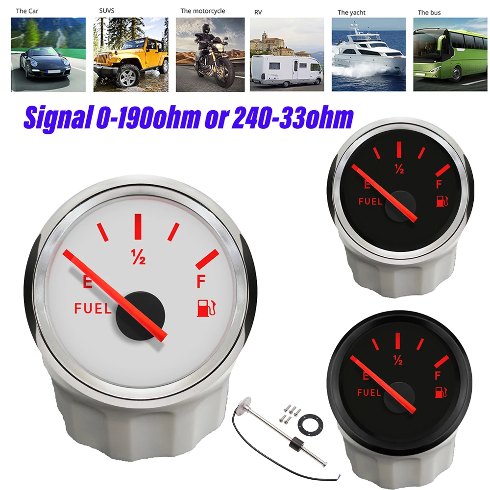 

RHAXEL Fuel Level Gauge 0-190ohm Signal 52mm for Car Boat with Red Backlight 9-32V Level Sensor 150mm 175mm 200mm 250mm