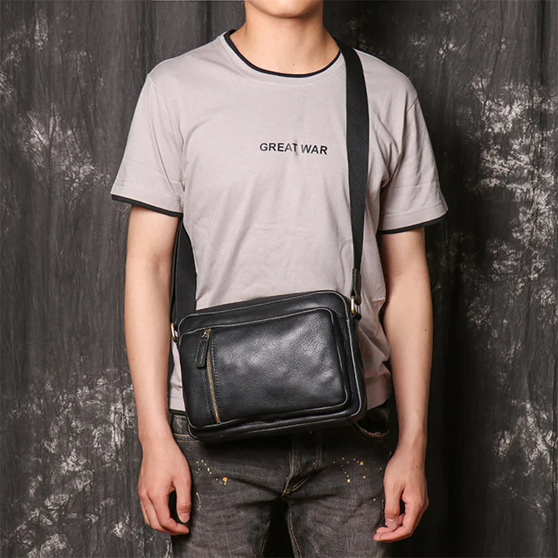 Fashion Men Genuine Leather Crossbody Bag Male Black Soft Leather Shoulder Bag High Quality Messnger Bag Men's Handbag