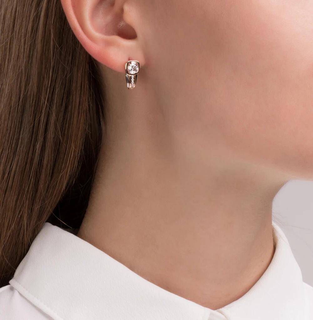 Золотые серьги с фианитами SUNLIGHT проба 585|Серьги| |