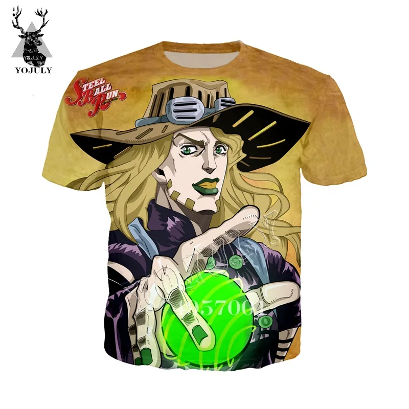 YOJULY аниме JoJo невероятное приключение 3D принт в стиле Харадзюку летняя футболка для мальчиков и девочек уличная одежда Забавные топы Для мужчин Для женщин рубашки Y392