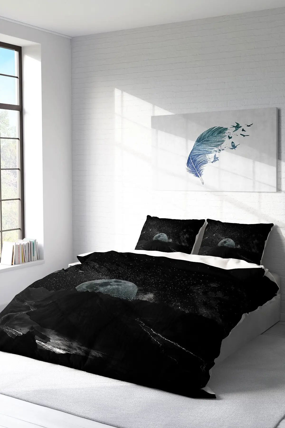 

Dark Moon 3D Cotton Satin Nordic Simple Bedding Set Adult Duvet Cover Sets Bedclothes Bed Linen Sheet Single Double Queen King