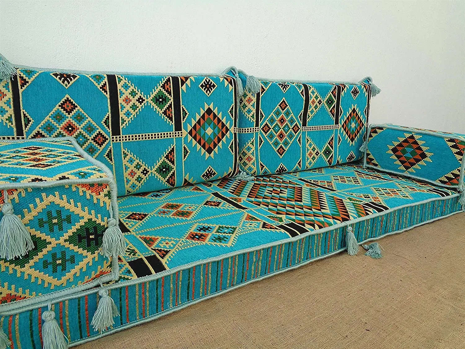 

Floor Sofa Seating Set | Arabic Sofa |Traditional Design Arabic Lounge Set | Arabic Majlis |Ottoman Couch and Rug | Arabic Jalsa