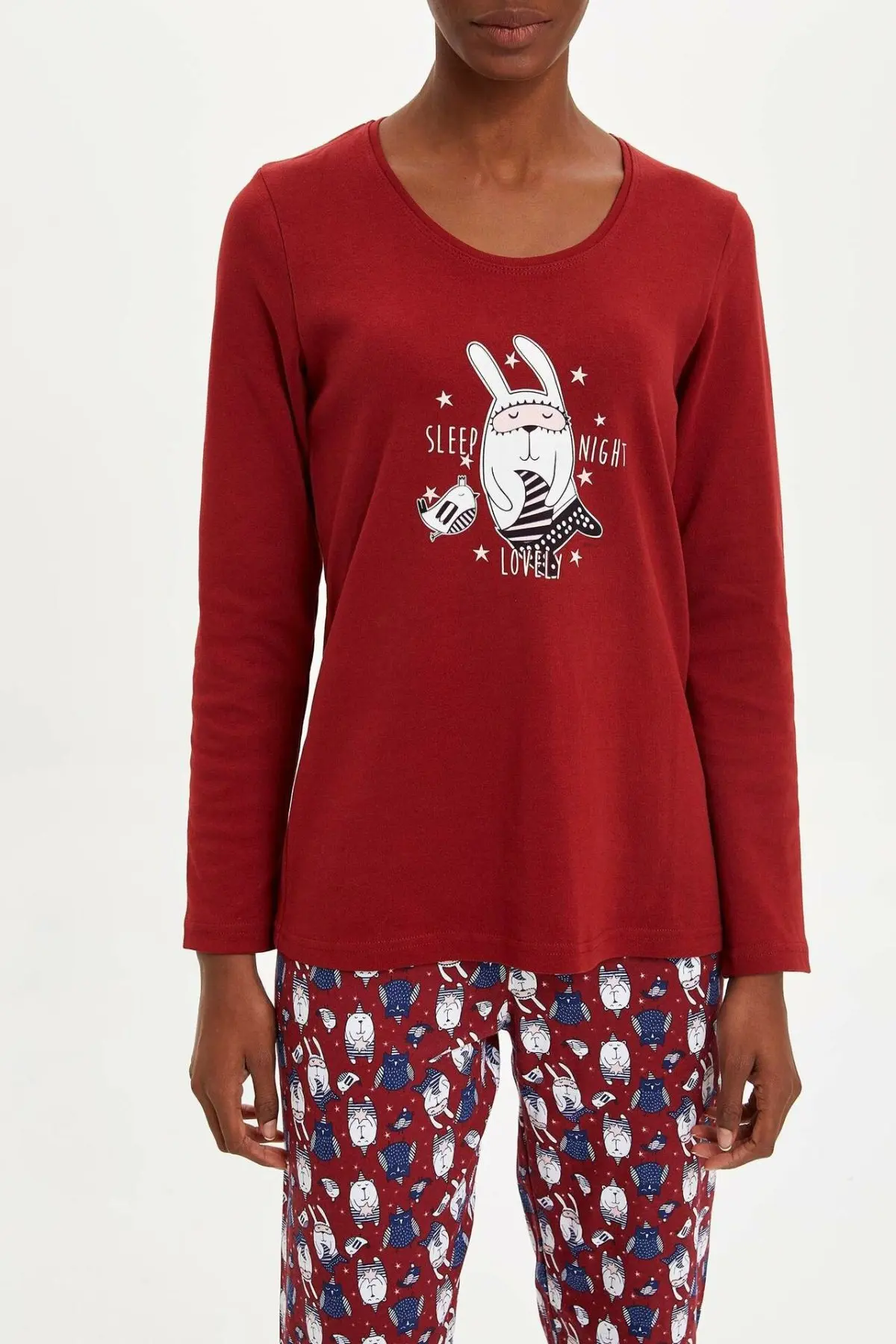 Дефакто женские Зимние Вязаные домашние наборы повседневные синие/красные