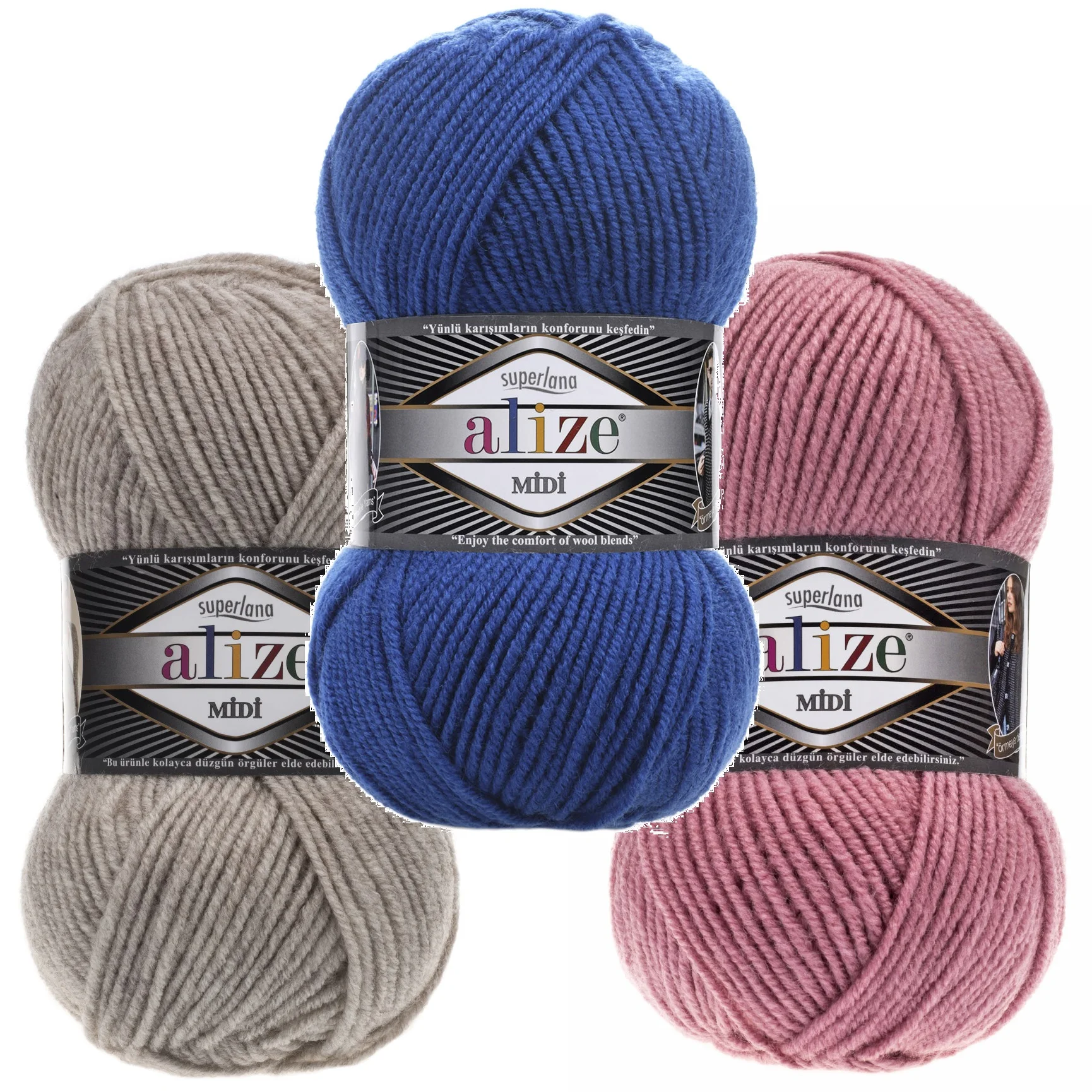 

Alize SUPERLANA MIDI Yarn 100gr-170mt 25% Wool - 75% Ayrclic Sweater Blanket Beanie Hand Crochet Knitting DIY Soft Mink Winter