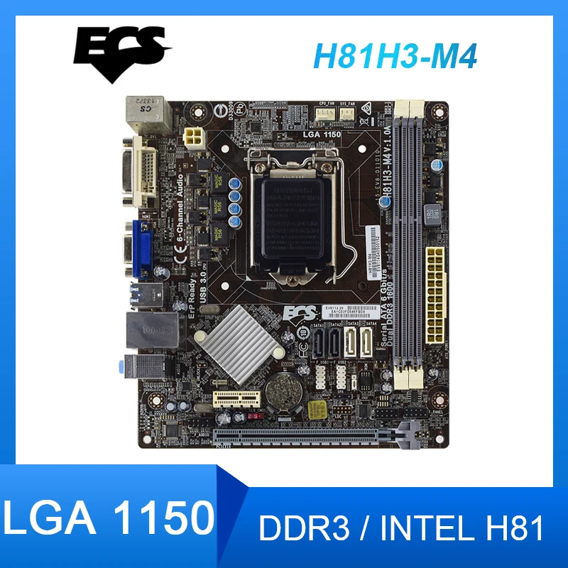 

For ECS H81H3-M4 LGA 1150 Motherboard DDR3 Motherboard 1150 PCI-E 2.0 Intel H81 SATA III USB3.0 DVI Micro ATX For Core i7/i5/i3