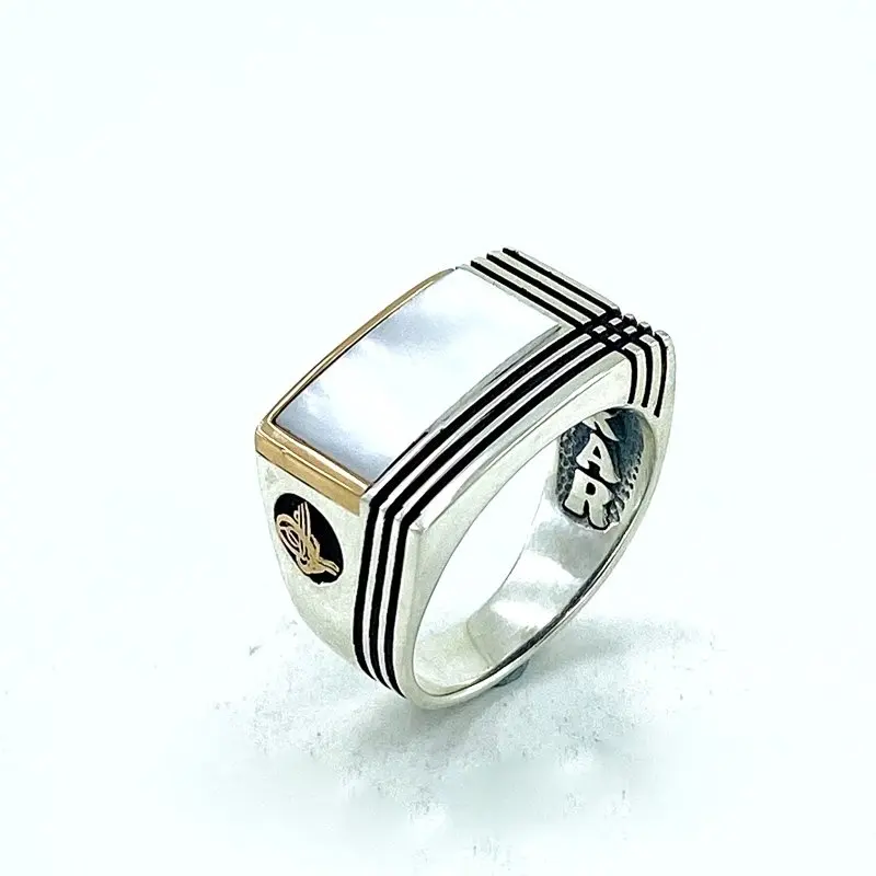 Мужское серебряное кольцо Kare Pearl из натурального камня высшего качества|Кольца| |