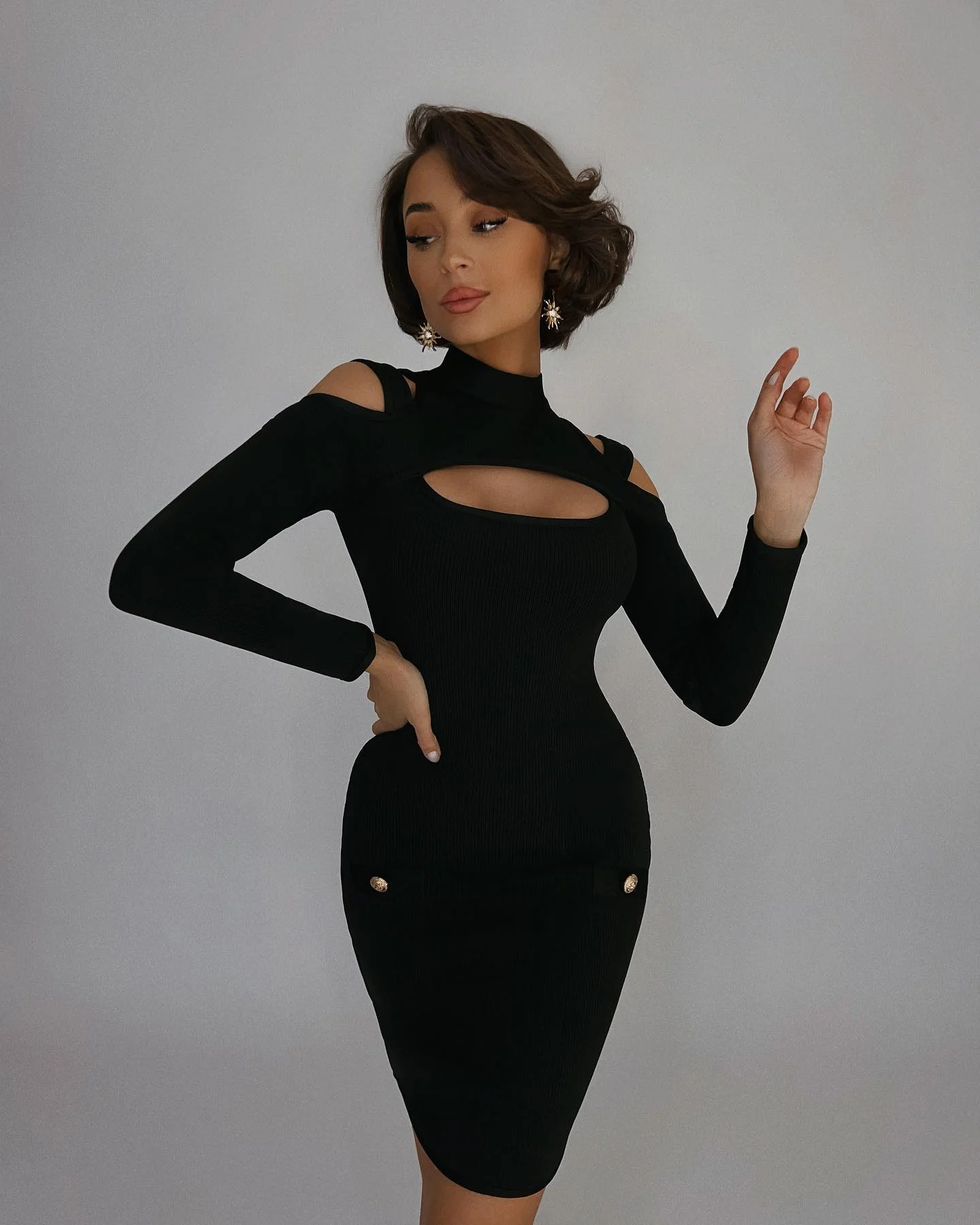 

Summer Cut Out Bandage Dress for Women 2022 Ladies Black Midi Long Sleeve Bodycon Elegant Sexy Evening Party Clothing Dresses