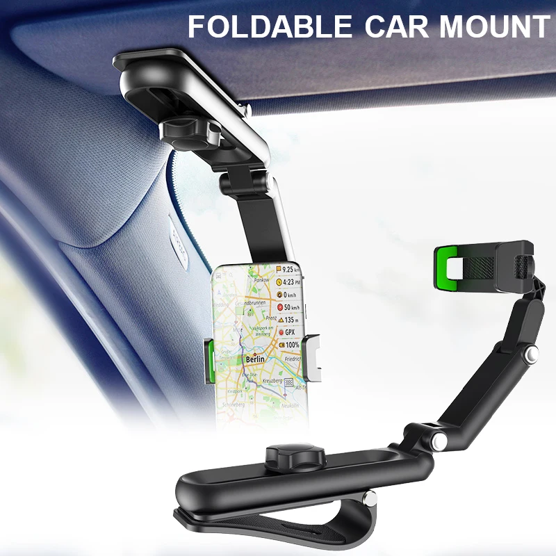 

1080 Adjustable Car Phone Holder Clip Sun Visor Cell Phone Holder Universal Phone Mount For iPhone XS GPS Rearview Mirror Stand