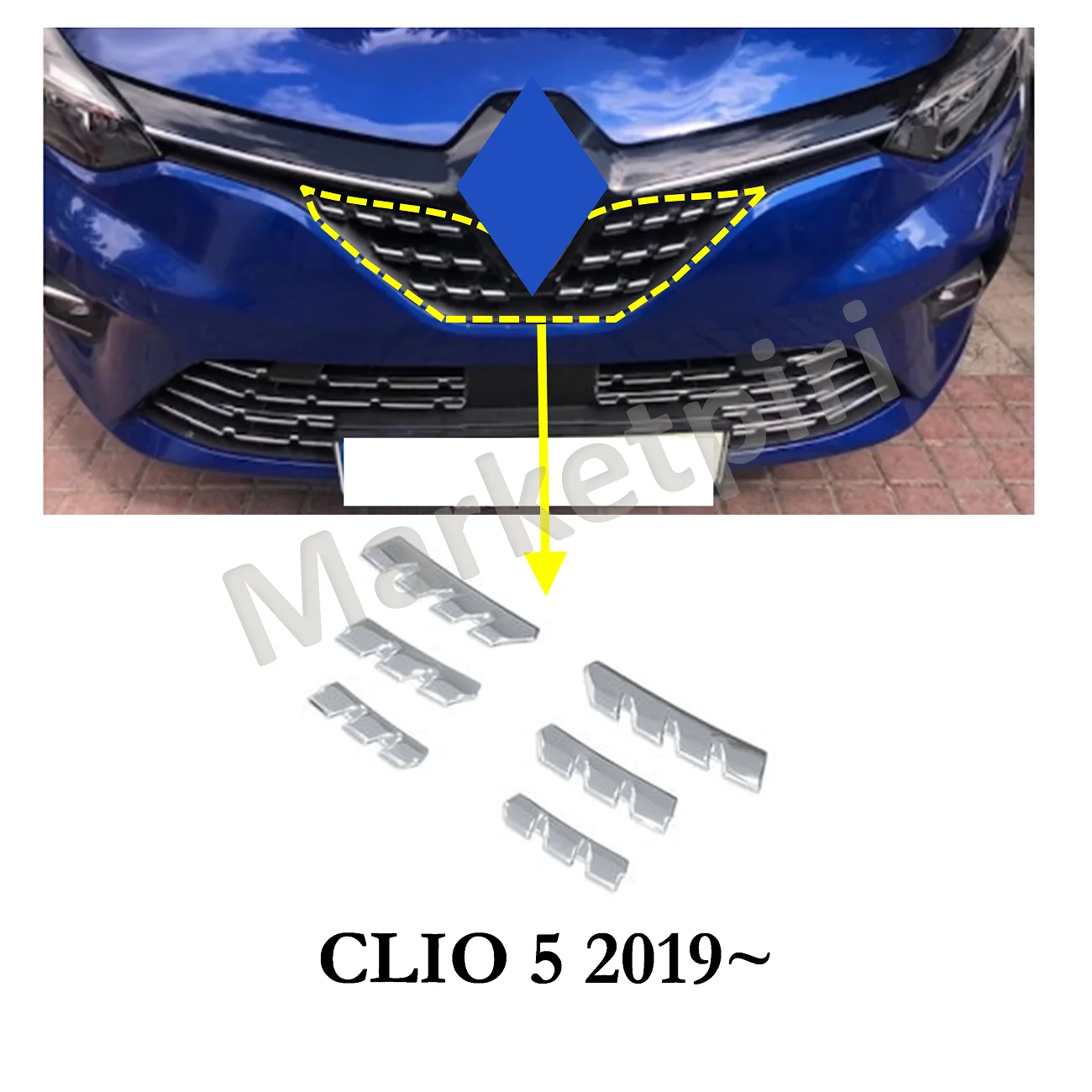Передний гриль Renault Clio 5 хромированные аксессуары 6 шт.|Хромирование| |