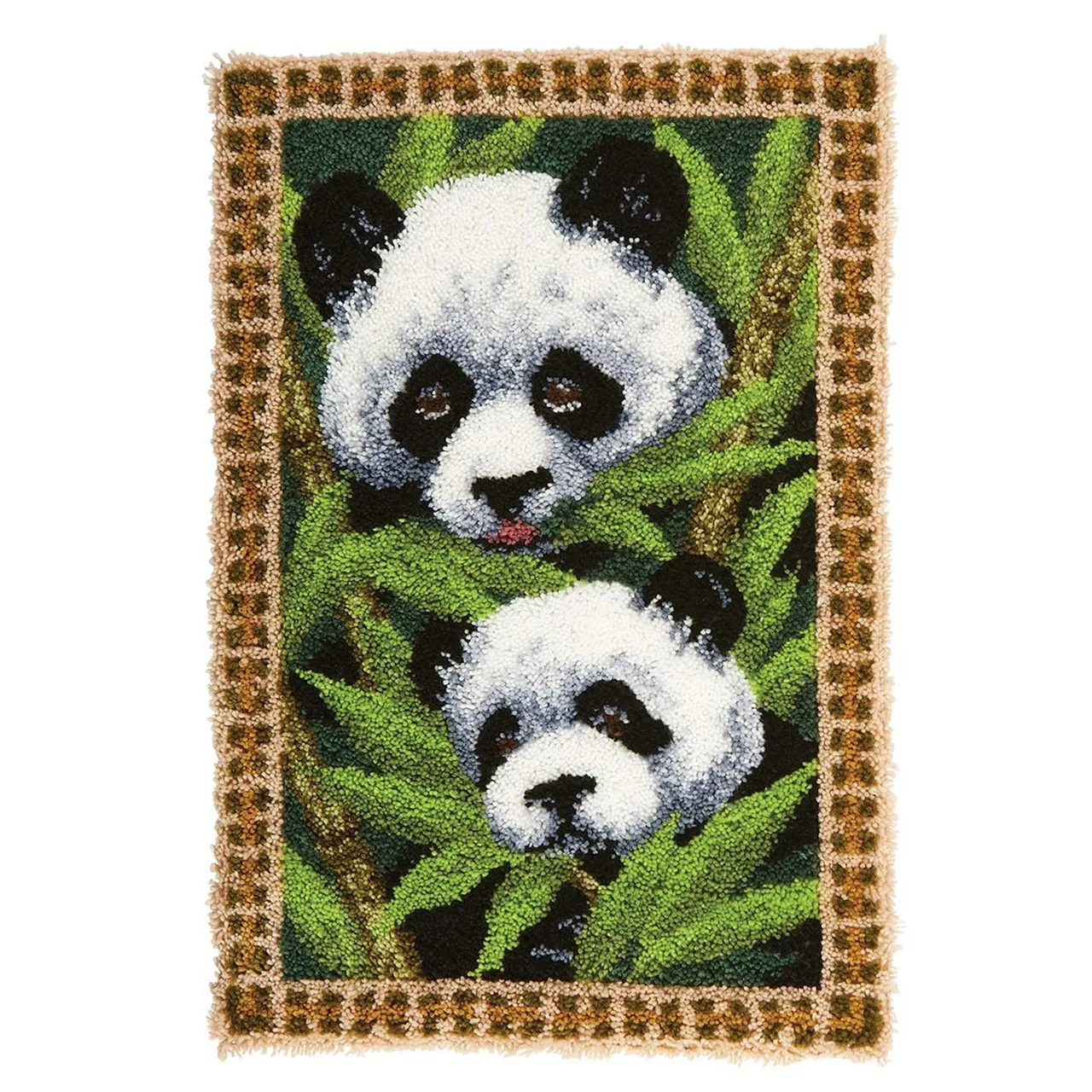 

Latch Hook Kits Bamboo Pandas Wall Hanging DIY Carpet Rug Pre-Printed Canvas with Non-Skid Backing Floor Mat 69x102cm