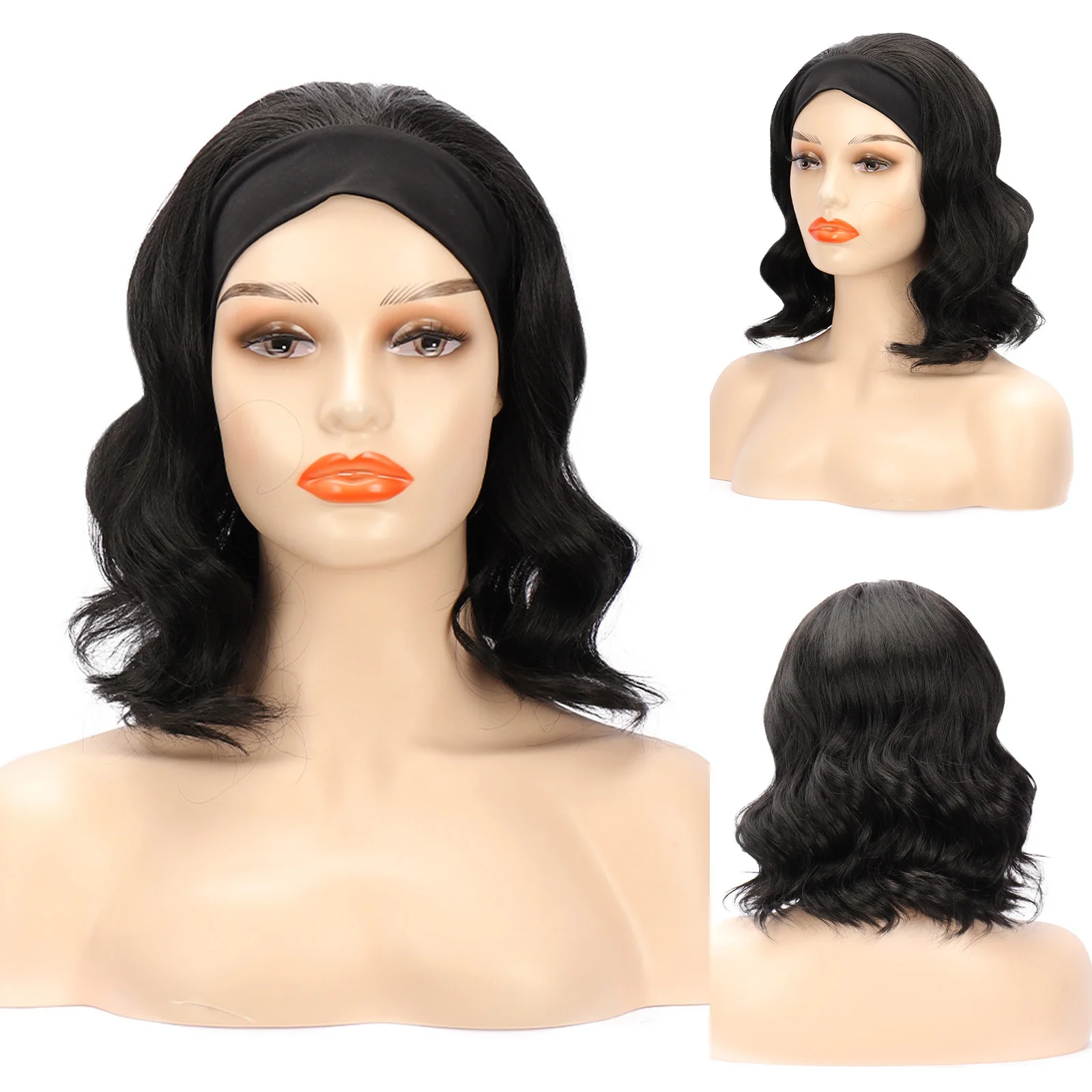 

LVHAN Short Headband Wigs For Black Women Brazilian Wave Hair Wigs With Headband Short Curly Wave Head Band Wig