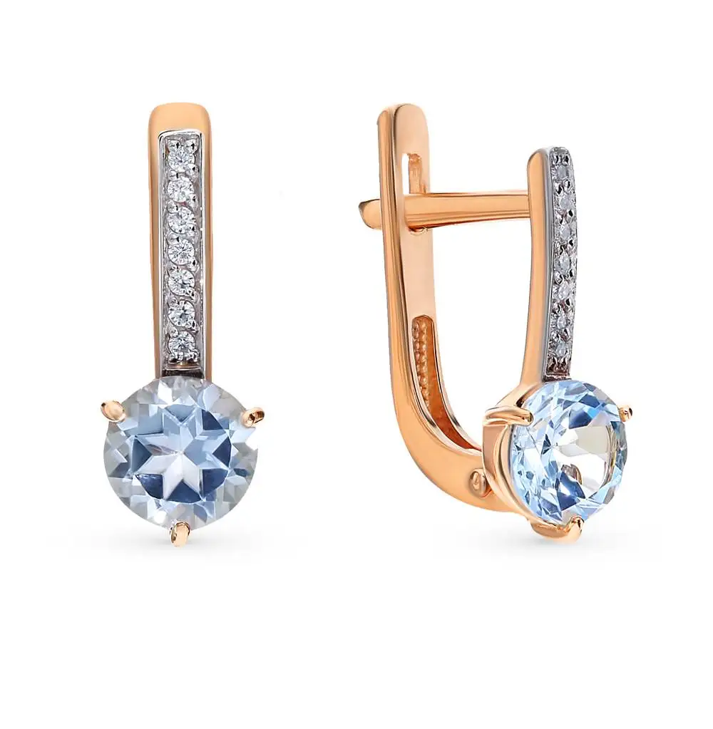 Золотые серьги с топазами и фианитами SUNLIGHT проба 585 | Украшения аксессуары