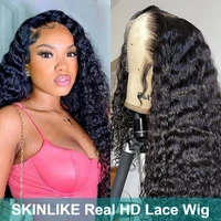 hd transparent lace frontal wig 13x4 deep wave lace front human hair wigs 4x45x5 curly closure wigs for women 30 inch glueless