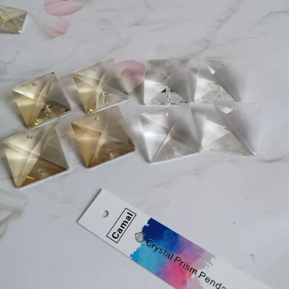 

Camal 20pcs 18mmx18mm Cognac/Clear Square Crystal Pendant Prism Beads 2 holes Lamp Lighting Part Hanging Chandelier Suncatcher