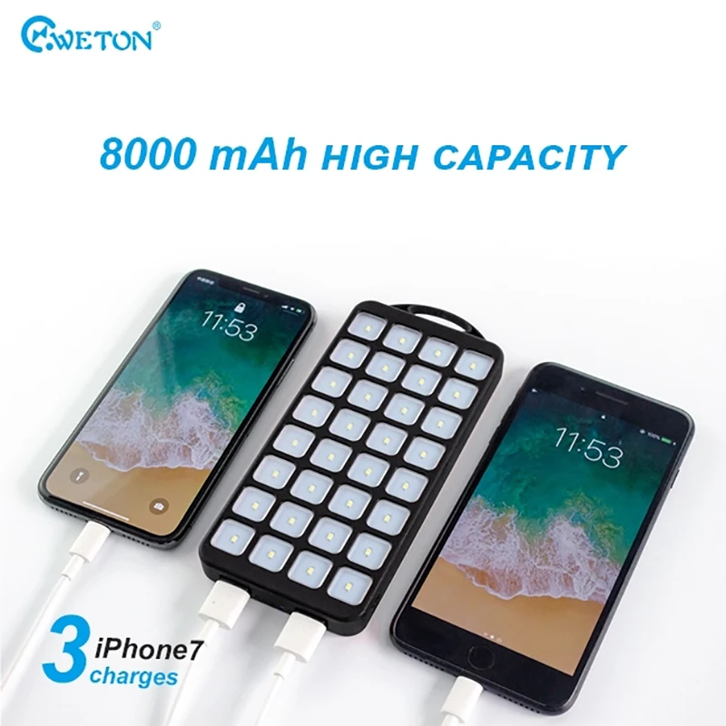 Портативный внешний аккумулятор на солнечной энергии 8000 мАч 32 светодиодный блок