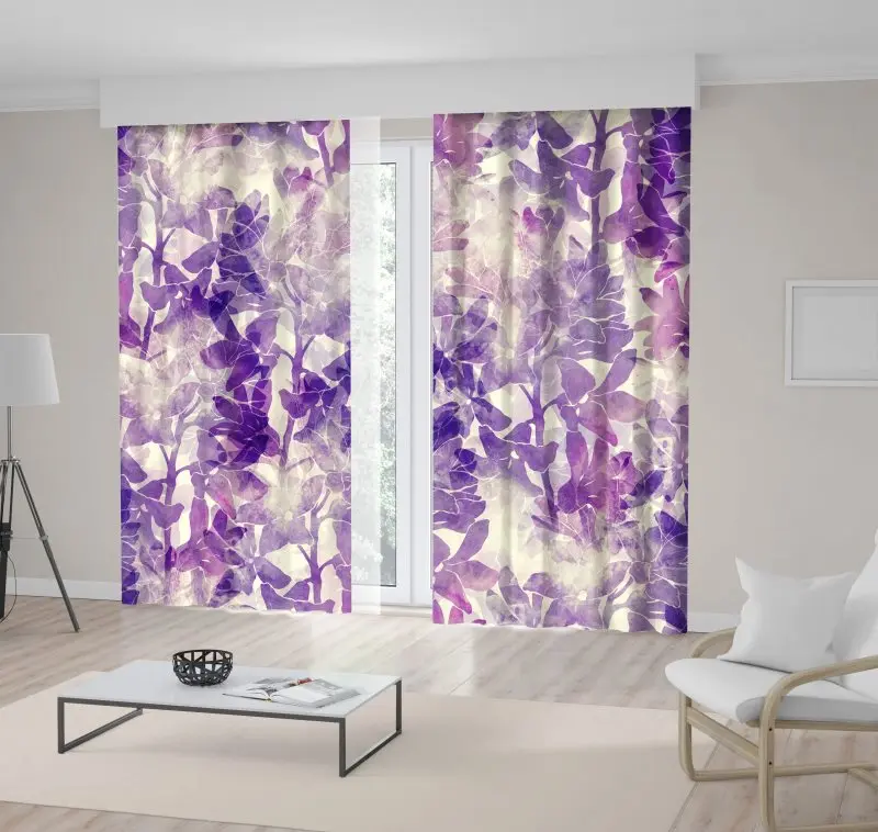

Curtain Flower Plants in Morning Fog Nature Scene Aged Effect Modern Abstract Artwork Purple White