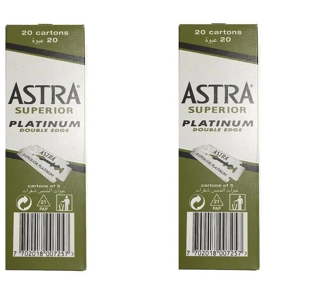 Astra superior platinum double edge safety razor blades shaving green pack 5x20 |