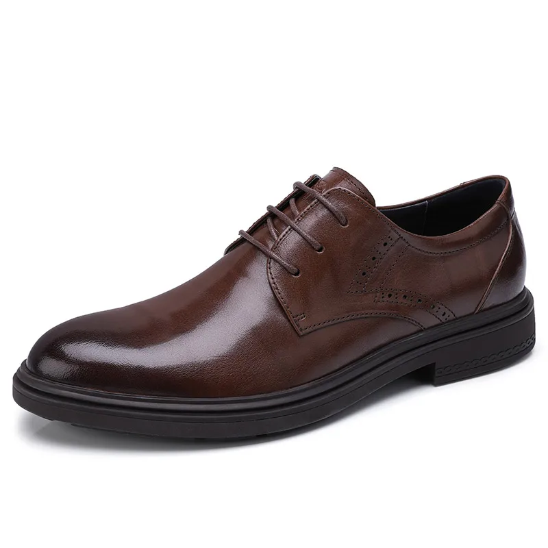 A832005800Brown CAMEL/Новинка; Мужская обувь из натуральной кожи; офисные свадебные туфли в деловом стиле; туфли дерби; модная мягкая мужская обувь из воловьей кожи - Цвет: A832005800Brown