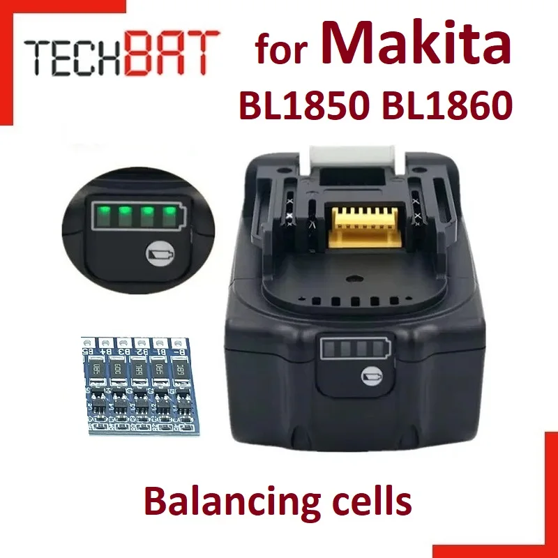 Аккумуляторная батарея с балансировкой ячеек для Makita 18V 5Ah 6Ah BL1850 BL 1860 в сборе или