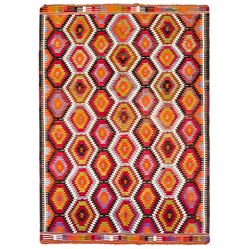 

Bright Denizli Rug,7x5 Decorative Anatolian Rug,1990s Hand Crafted Wool Rug,Hexagon Printed Accent Rug,Geometric Kids Room Rug