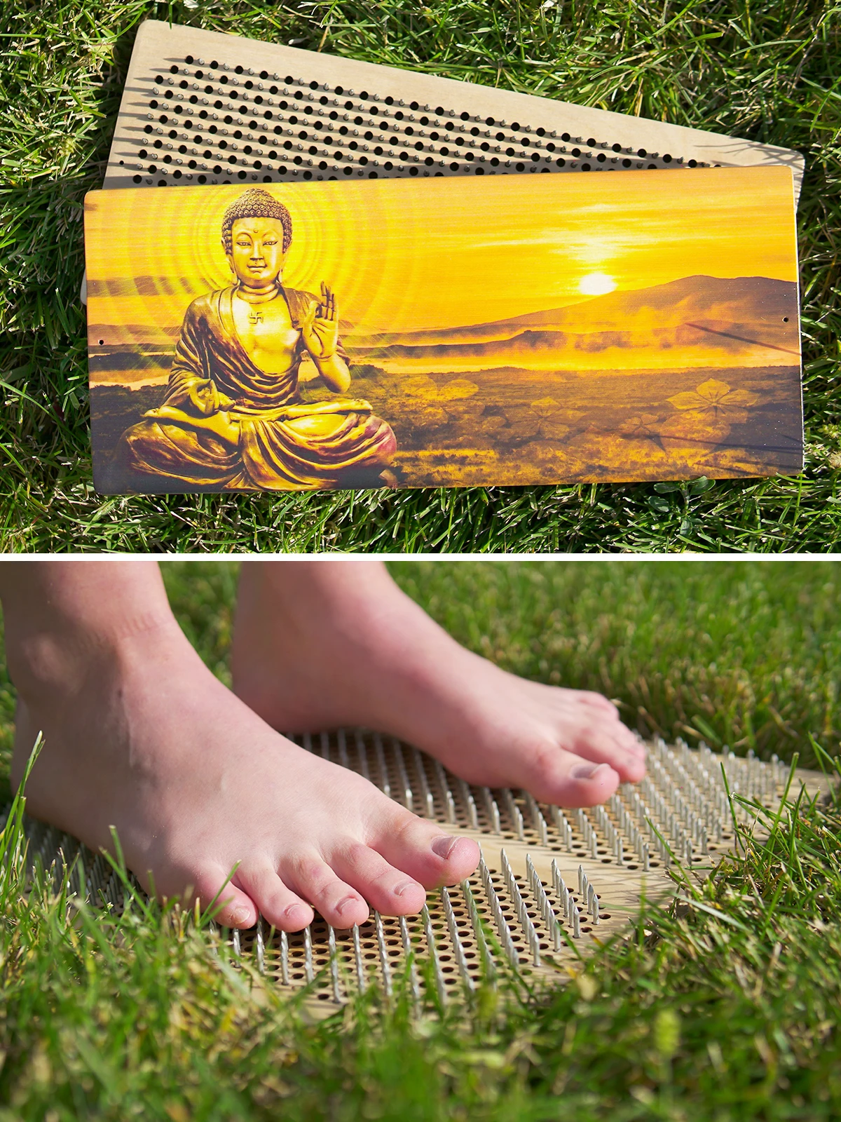 Доска САДХУ с рисунком Будда доска гвоздями для йоги размер 320*140 уровень 1 шаг