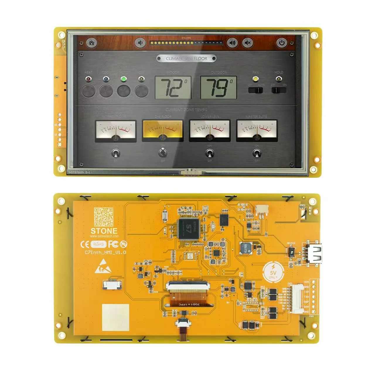 Stone 7.0 Inch TFT LCD Programmable Logic LCD Controller Touch Screen for Equipment Use Customize Available HMI TFT LCD Display