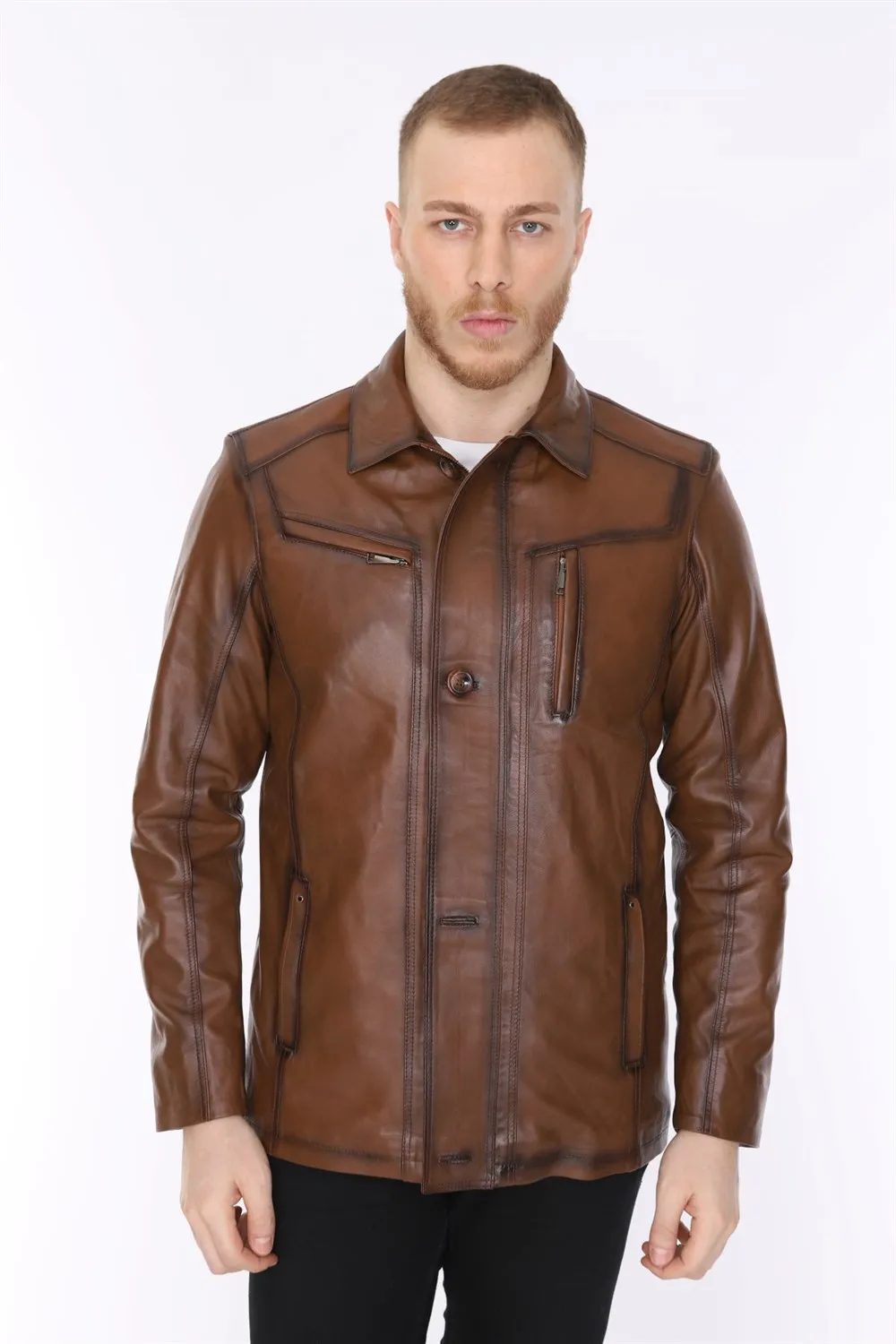

genuine leather men's jacket sport model original lambskin brown colour softy 2022 trend appearance made in turkey e-150208
