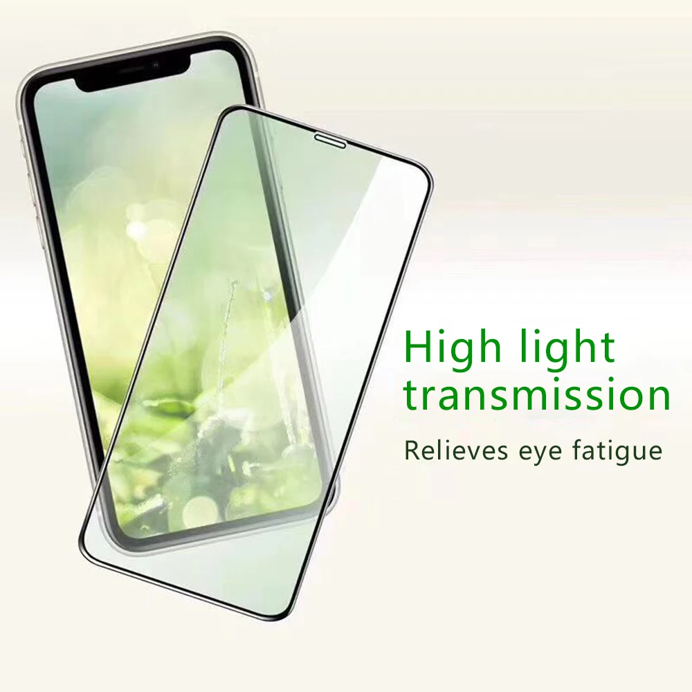 Зеленое закаленное стекло для iPhone XR X 8 7 6 6S Plus полное покрытие Защита экрана 11 Pro XS