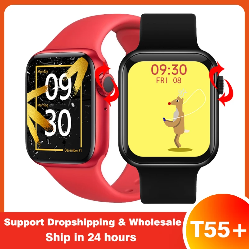 

T55 + Smart Watch Series 6 1.75 Inch Full Touch Men Women ECG Waterproof Heart Rate Fitness Tracker 44MM Smart Watch PK w56 W26
