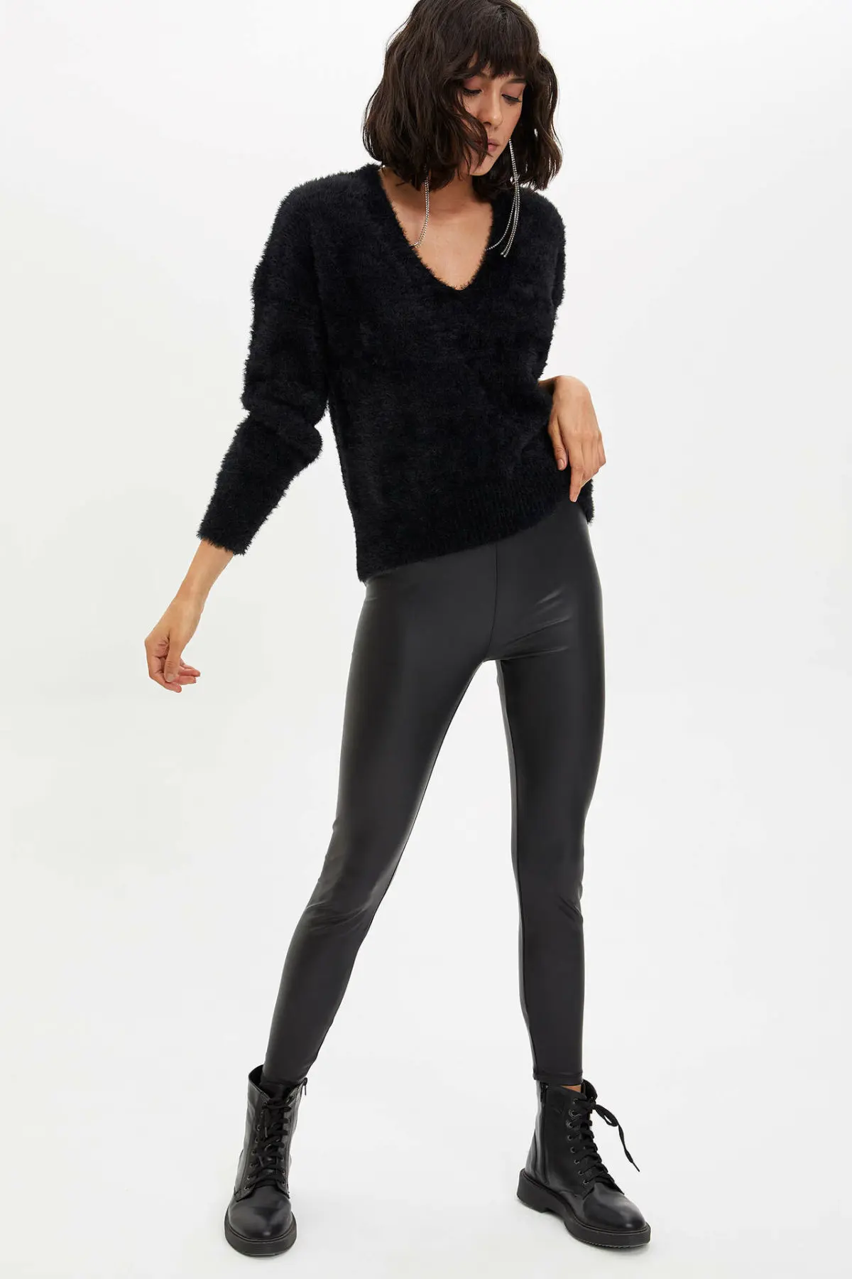 Дефакто Осенняя Женская мода сексуальный пуловер Женский бархатный длинный