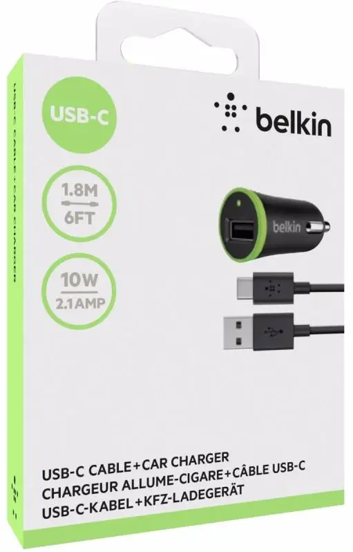 Автомобильное зарядное устройство Belkin Cable with Universal Car Charger USB-C to USB-A F7U002bt06-BLK (Black) |