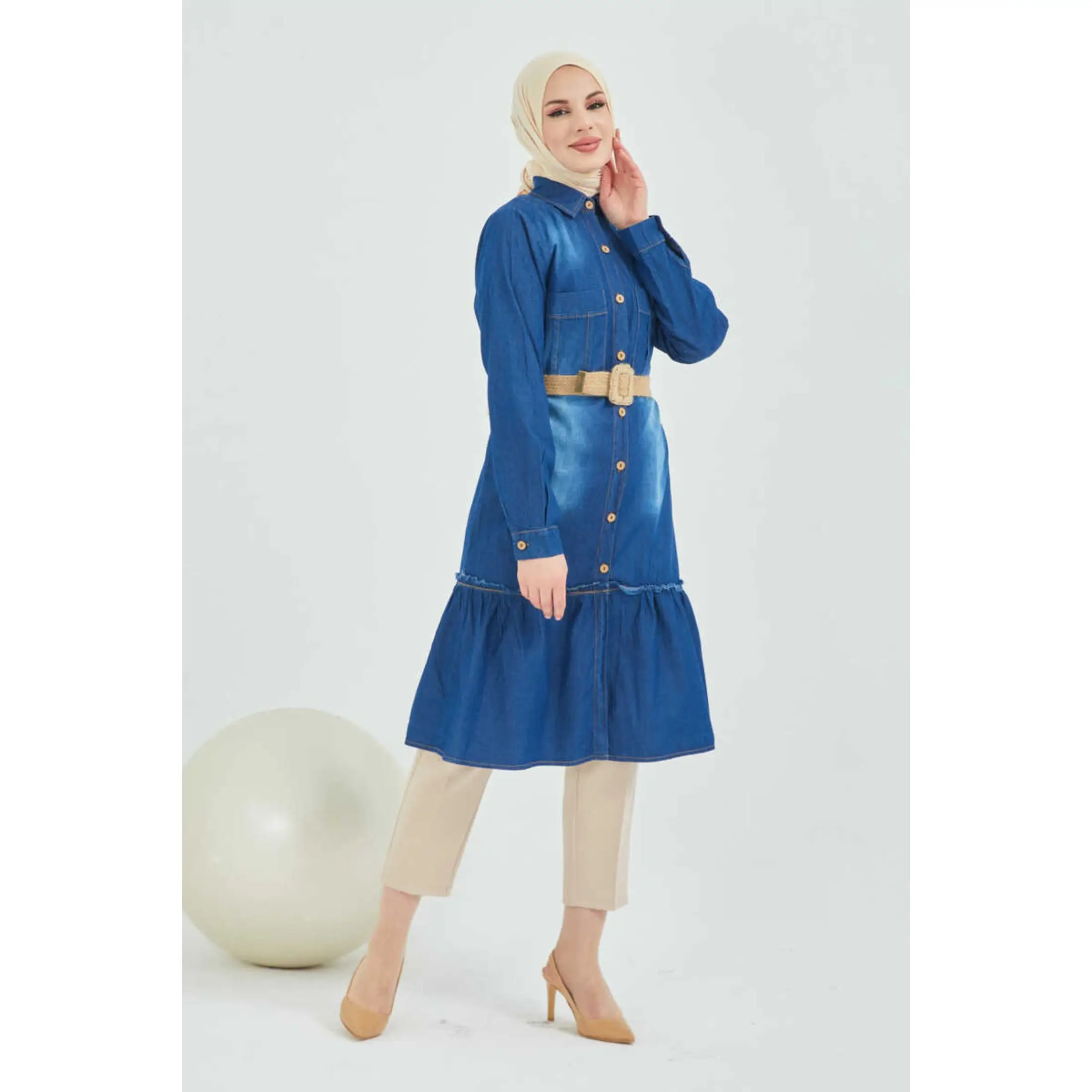 Длинные туники для женщин 2022 мусульманская мода женская джинсовая мусульманская длинная рубашка хиджаб платье замкнутая модная мусульман...