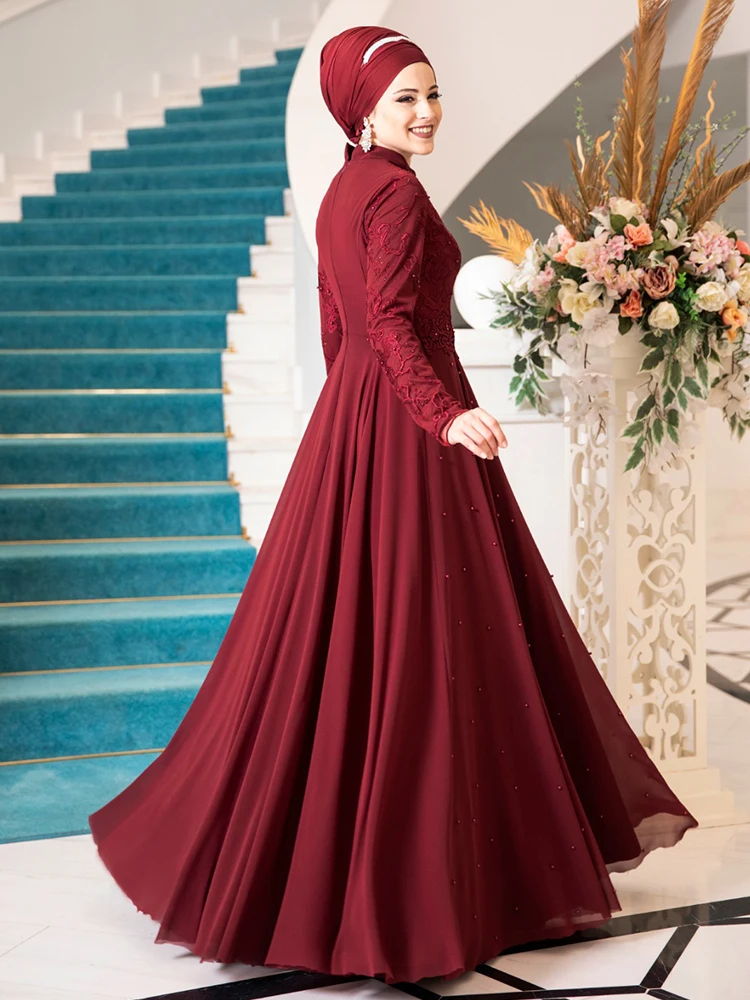 

New Season Women Hijab Evening Dress Luxury Islamic Modern Clothing Made in Turkey Special Design Pearls Model