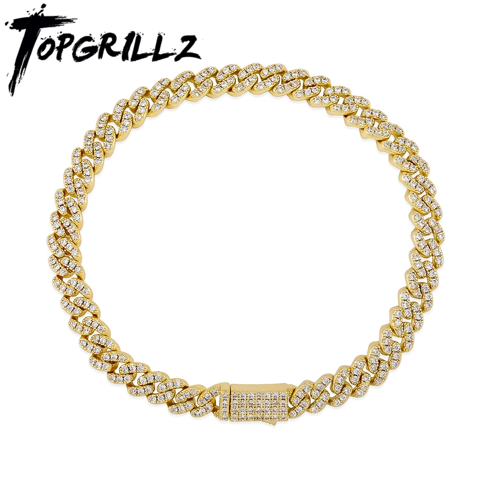 TOPGRILLZ Womens Bracelet 6mm Cuban Chain Bracelet Bling Iced Out CZ With Spring Clasp Hip Hop Personalised Jewelry For Gift
