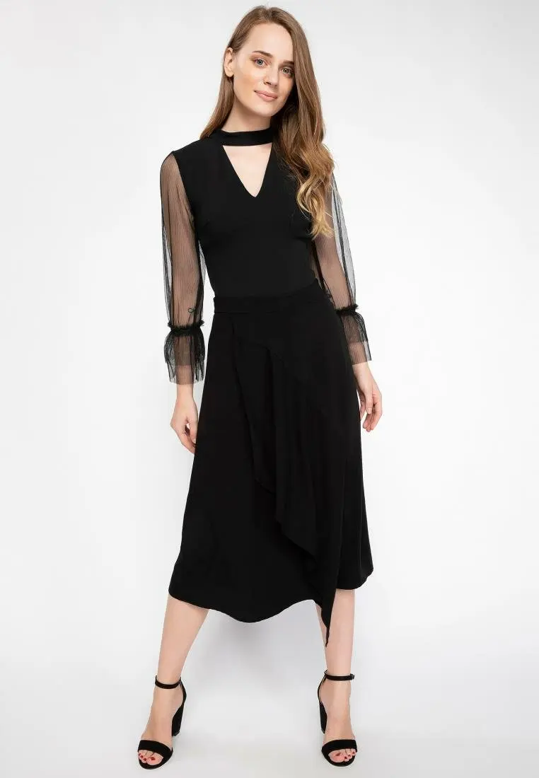 Женская плиссированная юбка с высокой талией DeFacto однотонная черная элегантная