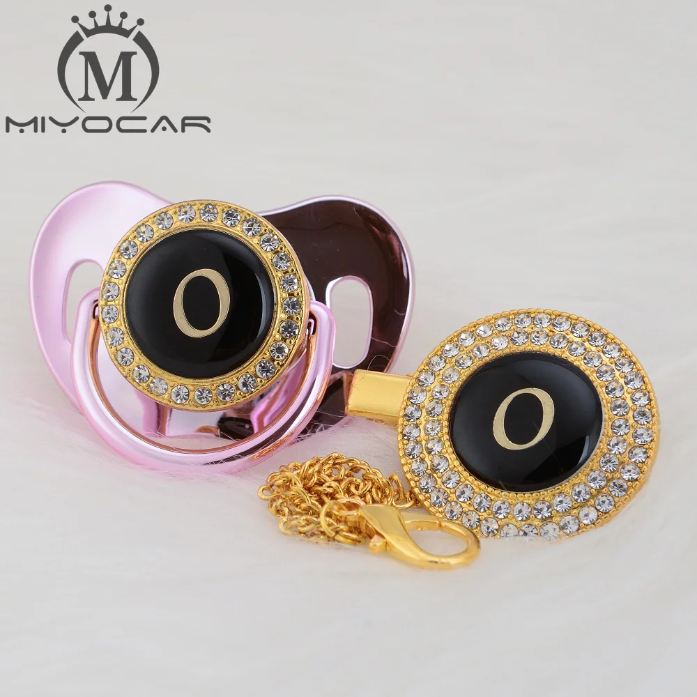 

MIYOCAR name Initial letter O elegant silver bling pacifier and pacifier clip BPA free dummy bling unique design LO