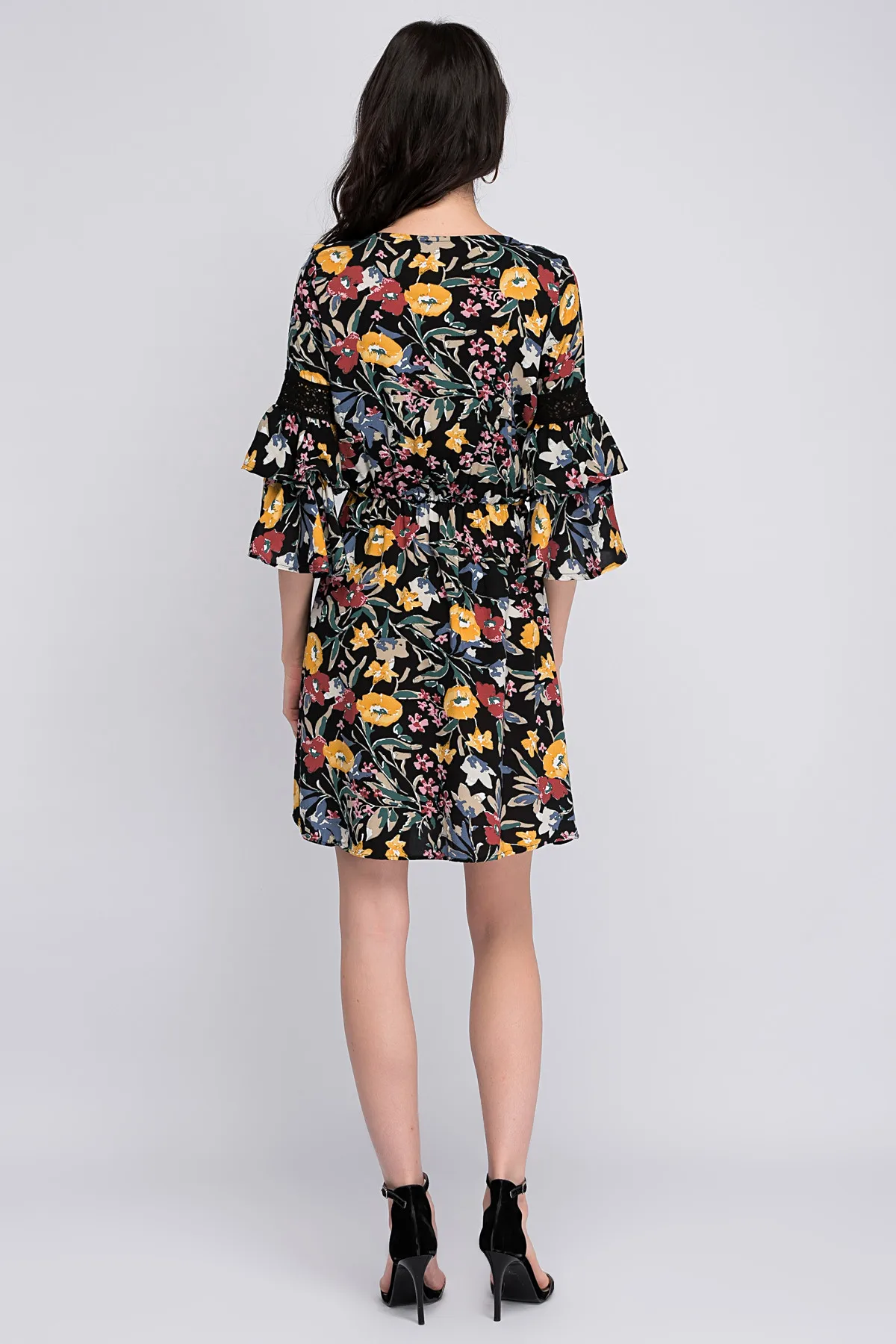 Cotton Mood Women 'S Black Viscose Pattern Wheel Handle Laced Flounces Dress 8122599 | Женская одежда