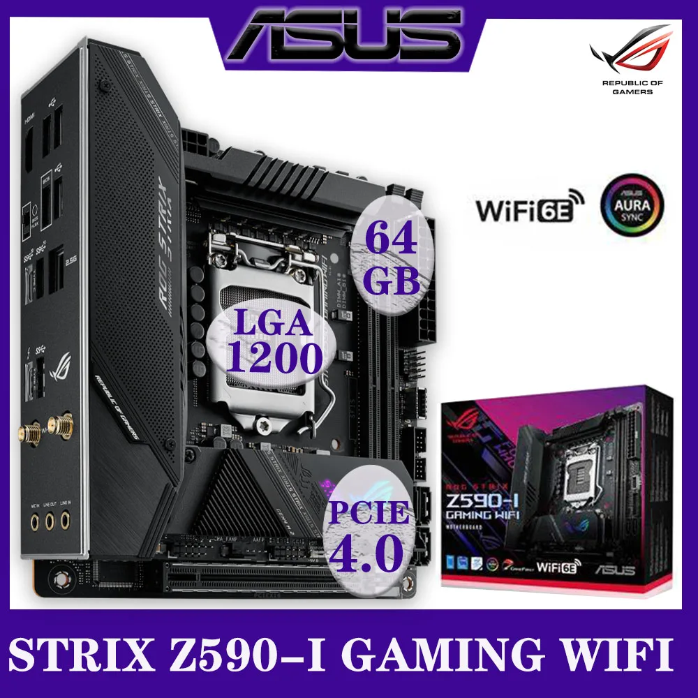 

Asus ROG STRIX Z590-I GAMING WIFI Motherboard Intel Z590 LGA 1200 DDR4 11th ITX Desktop PCIe 4.0 WiFi 6E M.2 USB 3.2 Mainboard