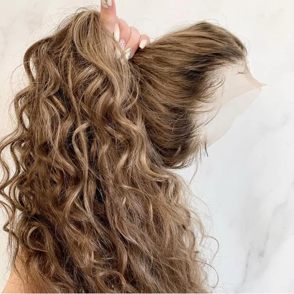 Парик из 360 натуральных человеческих волос парики коричневые кудрявые