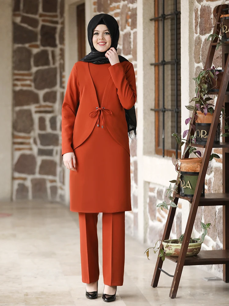 

Muslim Suit Women's Clothing New Season Tunic Trousers Combination Waist Elastic Vest Looking Quality Made in Turkey
