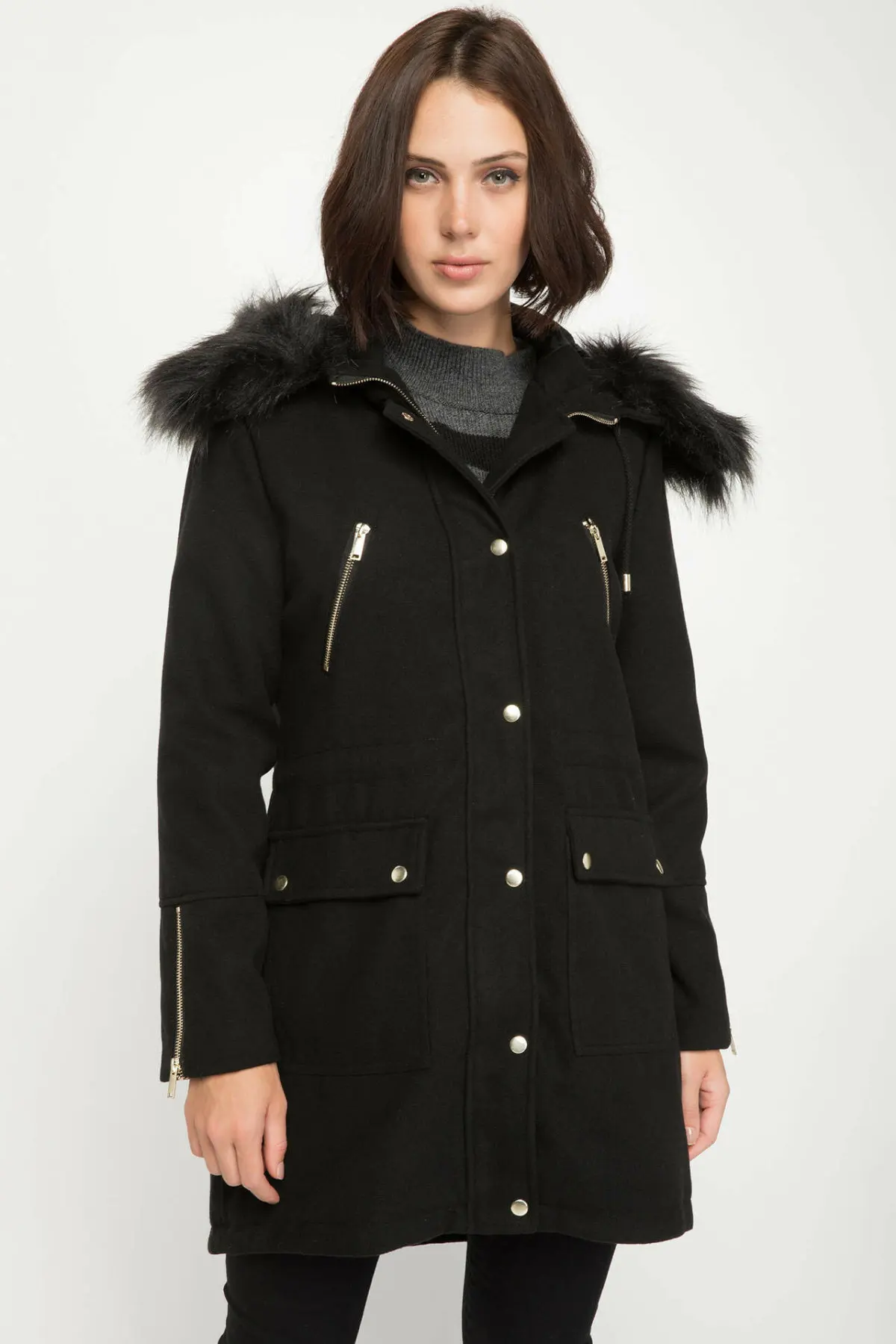 DeFacto Женские однотонные толстовки на молнии хлопковая куртка с карманом