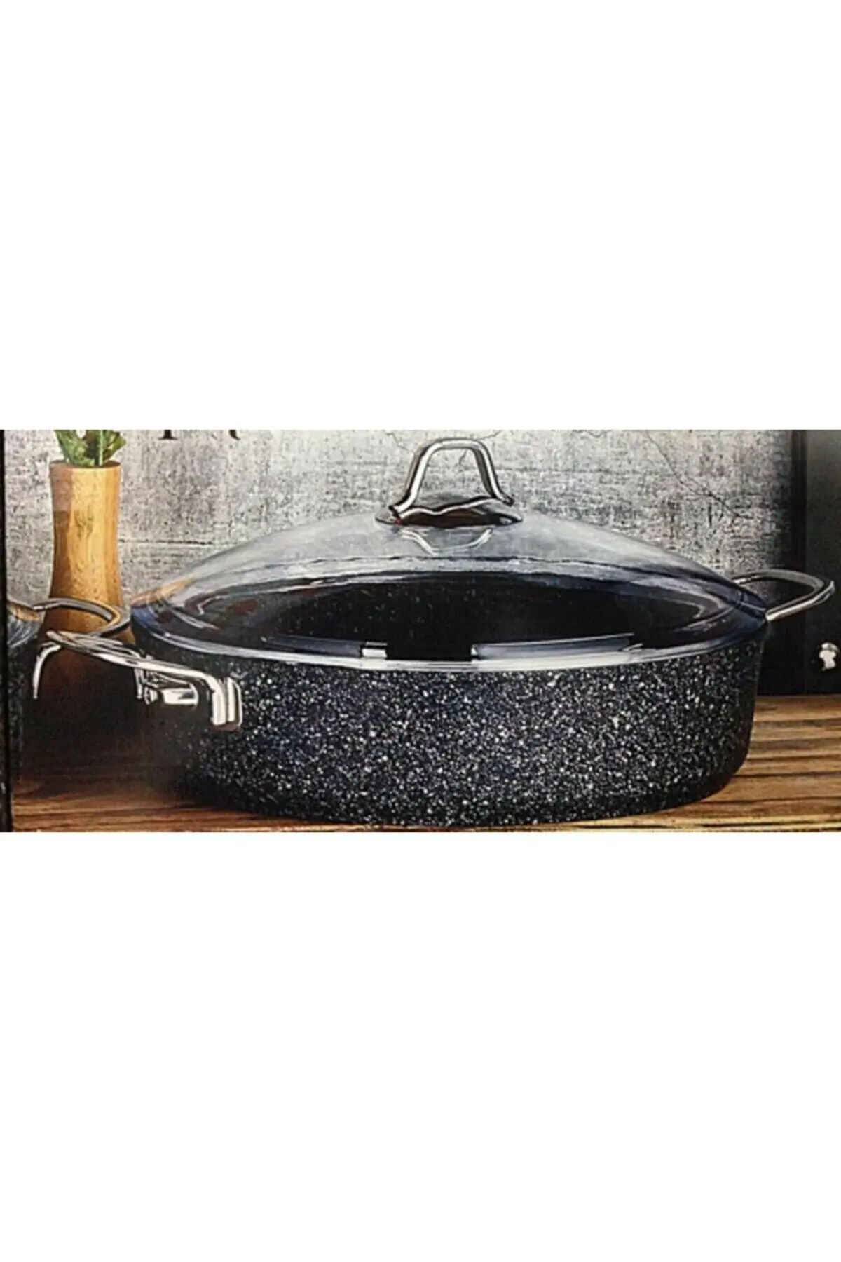 

Falez Black Line Granite Short Pot 26 Cm, Fireproof, Non-Stick, Extra Durable, Glass Lid, 100% Made in Turkey